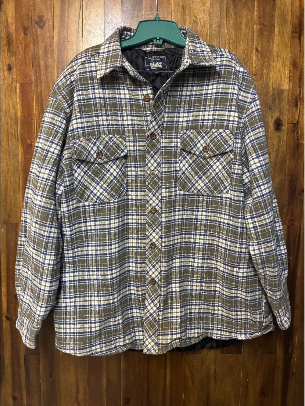 Levi’s Plaid Quilted Flannel Shacket Jacket L Grunge Workwear 90s Style